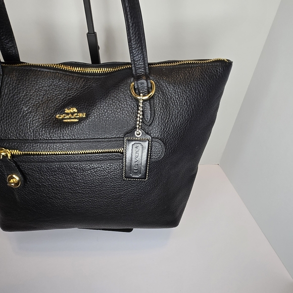 Coach Taylor Black Pebbled Leather Tote - Picture 3 of 10